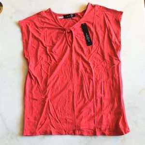 August Silk ladybug red keyhole neck top / shirt / tee (M) short sleeve relaxed